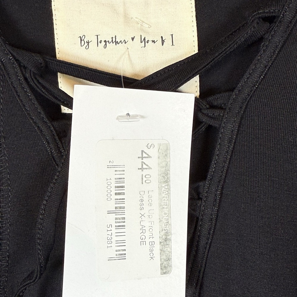 By Together You and I Flowy Tshirt Dress Lace Up Tie Front Black Boutique XL NWT - Picture 8 of 11
